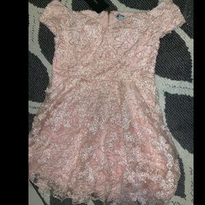 Short pink off shoulder dress